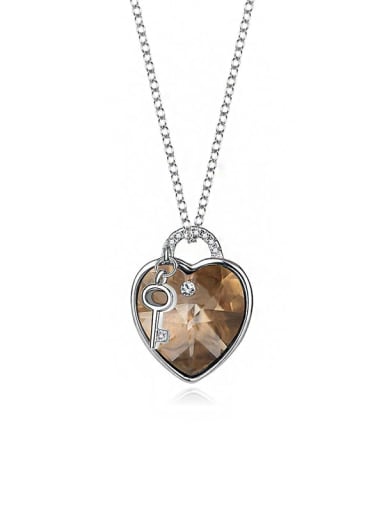 JYXZ 053 (coffee) 925 Sterling Silver Austrian Crystal Heart Classic Necklace