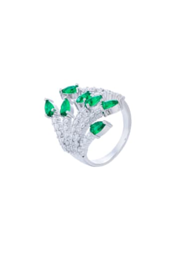 green Brass Cubic Zirconia Flower Luxury Band Ring