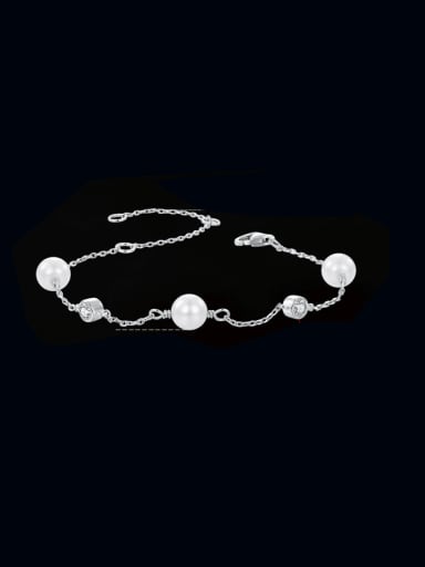 custom 925 Sterling Silver Moissanite Imitation Pearl Irregular Minimalist Link Bracelet