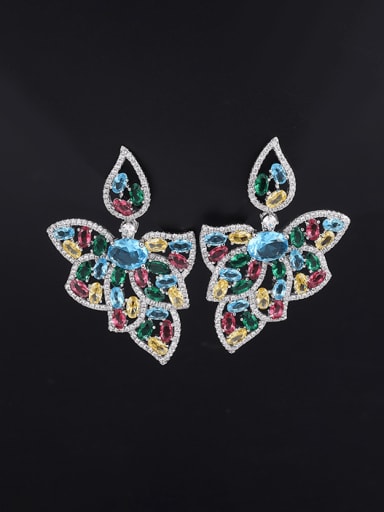 platinum Brass Cubic Zirconia Butterfly Luxury Cluster Earring