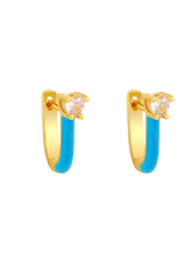 Brass Multi Color Enamel Heart Vintage Huggie Earring
