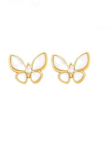 white Brass Shell Butterfly Minimalist Stud Earring