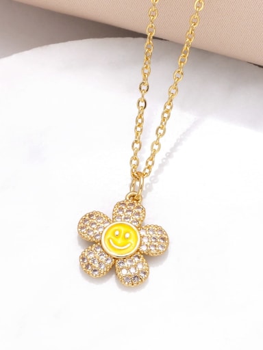yellow Brass Cubic Zirconia Smiley Trend Necklace
