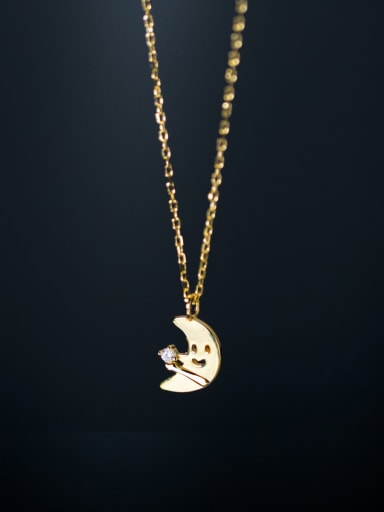925 Sterling Silver Rhinestone Moon Minimalist Necklace