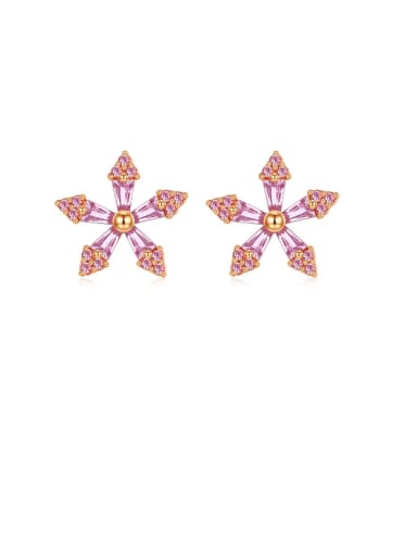 925 Sterling Silver Cubic Zirconia Pink Flower Minimalist Stud Earring