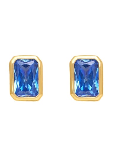 blue Brass Glass Stone Rectangle Minimalist Stud Earring