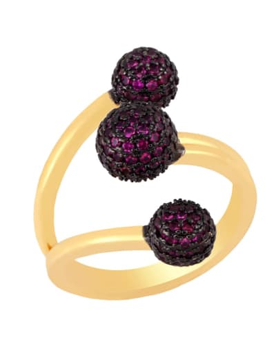 Rose red Brass Cubic Zirconia Round  Ball Vintage Band Ring