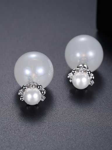 White t05a13 Copper Imitation Pearl Round Minimalist Stud Earring