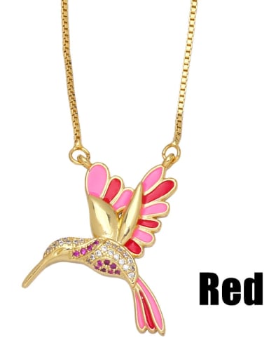 Brass Cubic Zirconia Enamel Vintage Animal Bird  Pendant Necklace