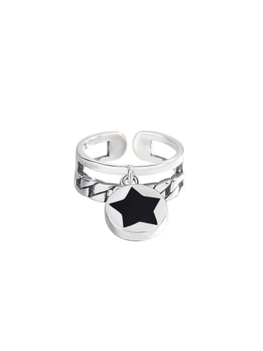 925 Sterling Silver Enamel Star Vintage  Double chain Stackable Ring