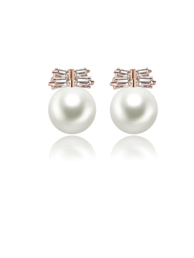 Copper Imitation Pearl Round Ball Minimalist Stud Earring