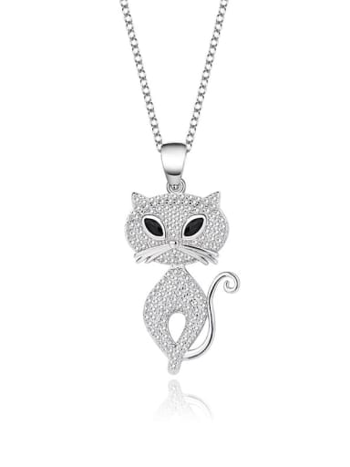 925 Sterling Silver Cubic Zirconia Icon Cat Cute Necklace