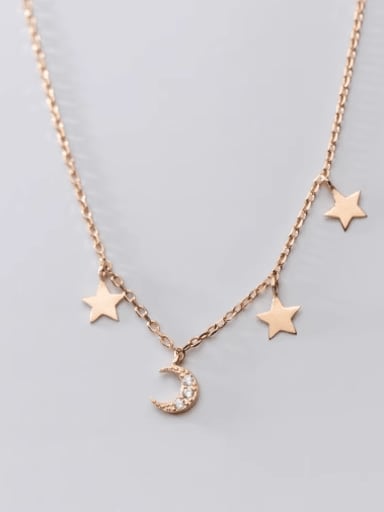 Rose Gold 925 Sterling Silver Cubic Zirconia Star Minimalist Necklace
