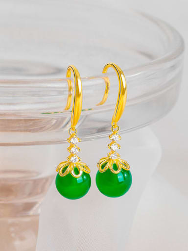 ES1874 Green [18k Gold] 925 Sterling Silver Carnelian Geometric Minimalist Hook Earring