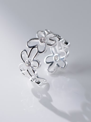 925 Sterling Silver Hollow Flower Band Ring
