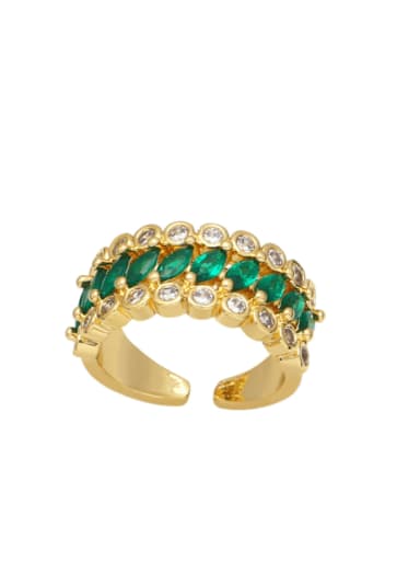 green Brass Cubic Zirconia Geometric Vintage Band Ring