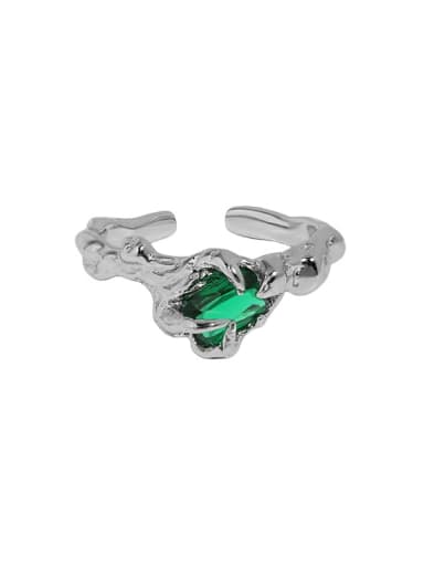 White gold [green stone] 925 Sterling Silver Cubic Zirconia Irregular Vintage Band Ring