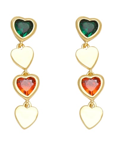 green+red Brass Cubic Zirconia Heart Minimalist Drop Earring