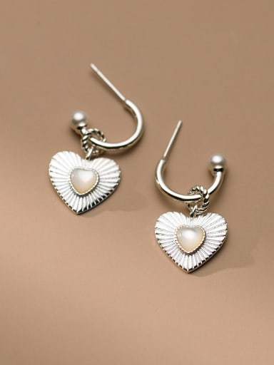 Silver 925 Sterling Silver Imitation Pearl Heart Minimalist Drop Earring