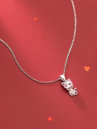 925 Sterling Silver Cubic Zirconia Cat Minimalist Necklace