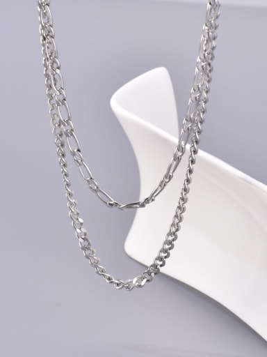 Titanium Steel Geometric Double Layer Chain Hip Hop Multi Strand Necklace