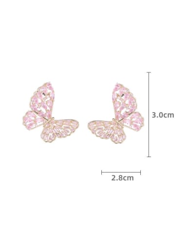 pink Brass Cubic Zirconia Butterfly Luxury Cluster Earring
