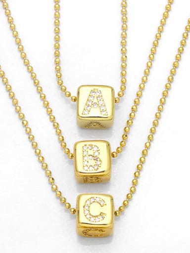 custom Brass Cubic Zirconia Letter Vintage square Pendant Necklace