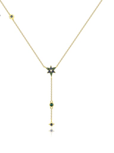 Brass Cubic Zirconia Tassel Vintage Lariat Necklace