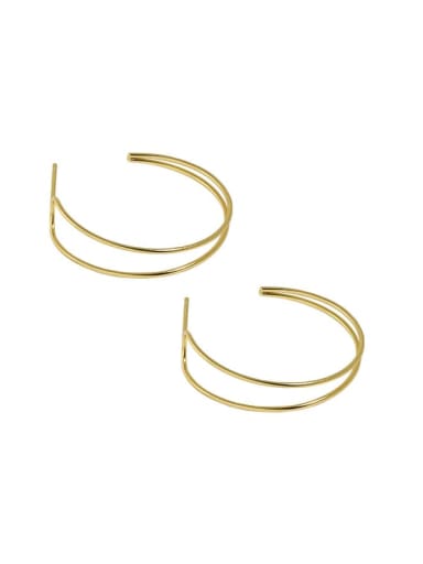 18K gold [with pure Tremella plug] 925 Sterling Silver Geometric Minimalist  C Shape _Line Hoop Earring