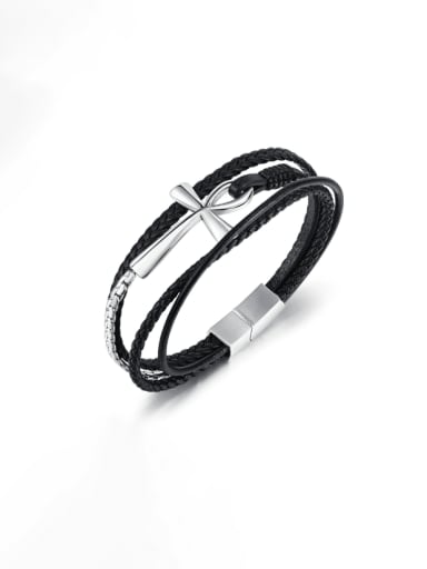 custom Titanium Steel Artificial Leather Weave Minimalist Strand Bracelet