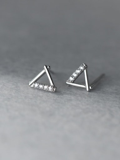 silver 925 Sterling Silver Cubic Zirconia Triangle Minimalist Stud Earring