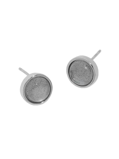 White gold [with pure Tremella plug] 925 Sterling Silver Natural Stone Geometric Minimalist Stud Earring