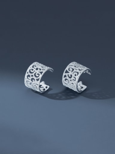 925 Sterling Silver Cubic Zirconia Hollow C Shape Flower Luxury Stud Earring