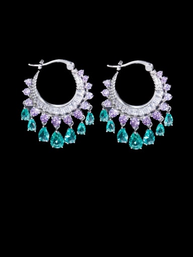 colour Brass Cubic Zirconia Flower Statement Cluster Earring
