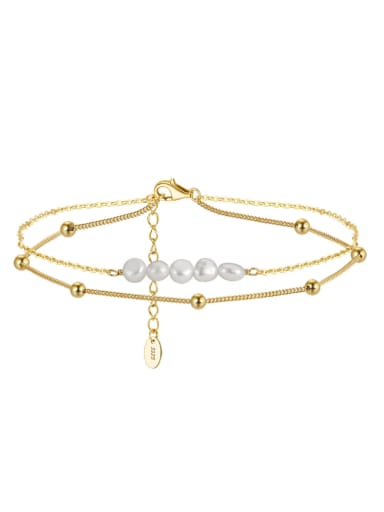 14K gold 925 Sterling Silver Freshwater Pearl Geometric Minimalist Anklet