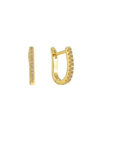 Brass Cubic Zirconia  U-Shaped  Minimalist Huggie Earring