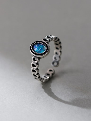 925 Sterling Silver Synthetic Opal Geometric Vintage Band Ring