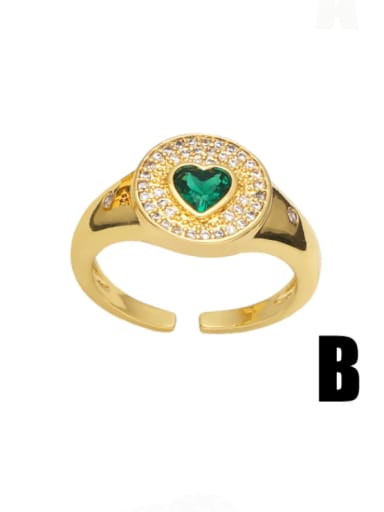 B (green) Brass Cubic Zirconia Heart Vintage Band Ring