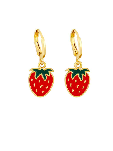 Strawberry Brass Enamel Friut Vintage Huggie Earring