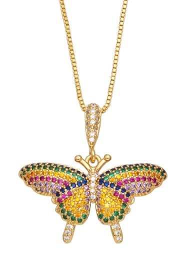 colour Brass Cubic Zirconia  Vintage Butterfly Pendant Necklace
