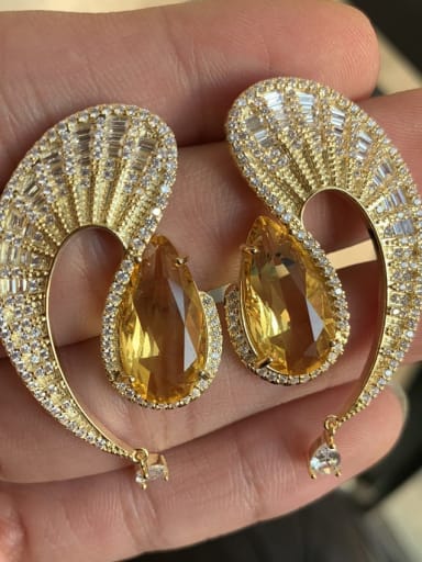 Gold white zirconium Brass Cubic Zirconia Irregular Luxury Stud Earring