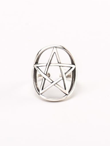 925 Sterling Silver Geometric Vintage five-pointed star Band Ring