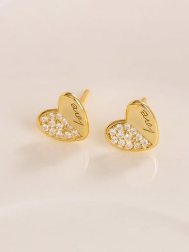 ES1667 [Gold] 925 Sterling Silver Cubic Zirconia Heart Minimalist Stud Earring