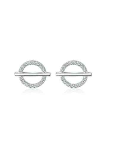platinum 925 Sterling Silver Cubic Zirconia Geometric Minimalist Stud Earring