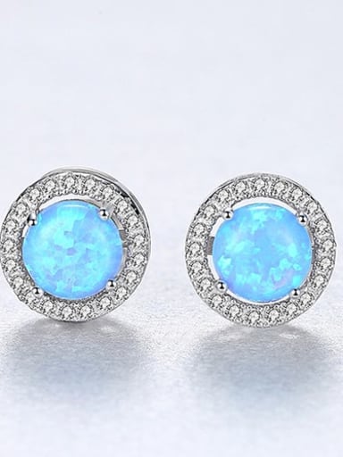 Blue 18H04 925 Sterling Silver Opal Round Minimalist Stud Earring