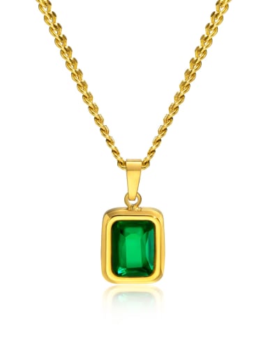 Emerald Stainless steel Glass Stone Geometric Hip Hop Necklace