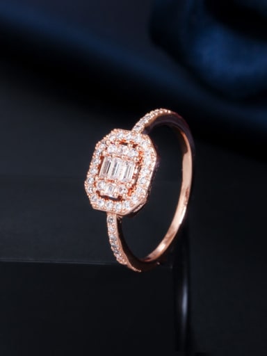 Copper Cubic Zirconia Luxury Geometric Ring and Bangle Set