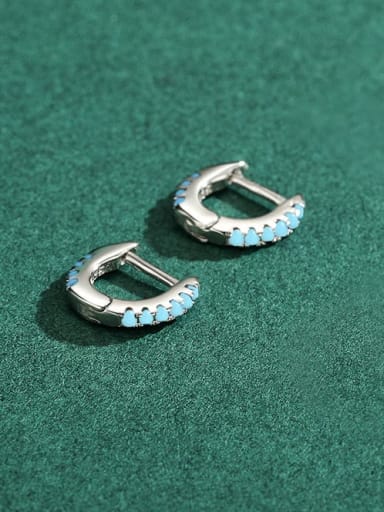 925 Sterling Silver Turquoise Geometric Minimalist U Shape Huggie Earring