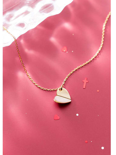 925 Sterling Silver Shell Beige  Simple heart pendant Necklace