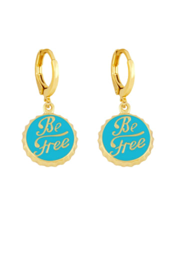 blue Brass Enamel Round Letter Vintage Huggie Earring